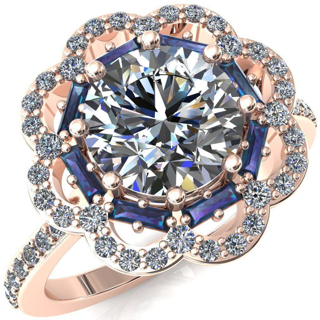 Camelia Round Center Stone Accent Diamond and Alexandrite Halo Ring