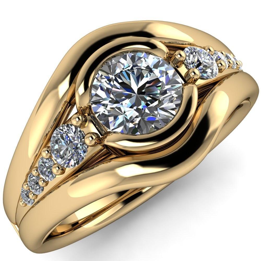 Elaine Round Center Stone Half-Bezel Accent Split Shank Ring