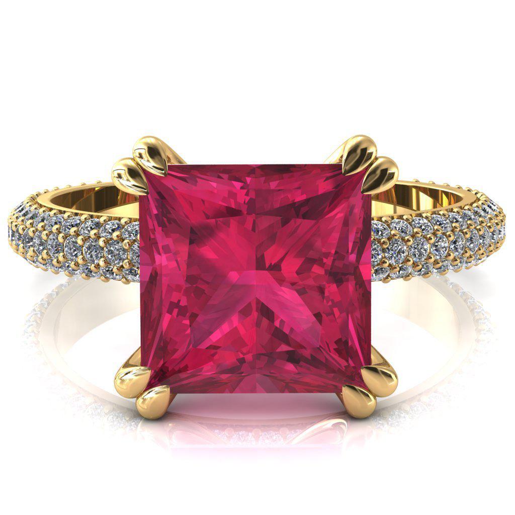 Elley Princess Ruby 4 Claw Prong Diamond Accent Engagement Ring