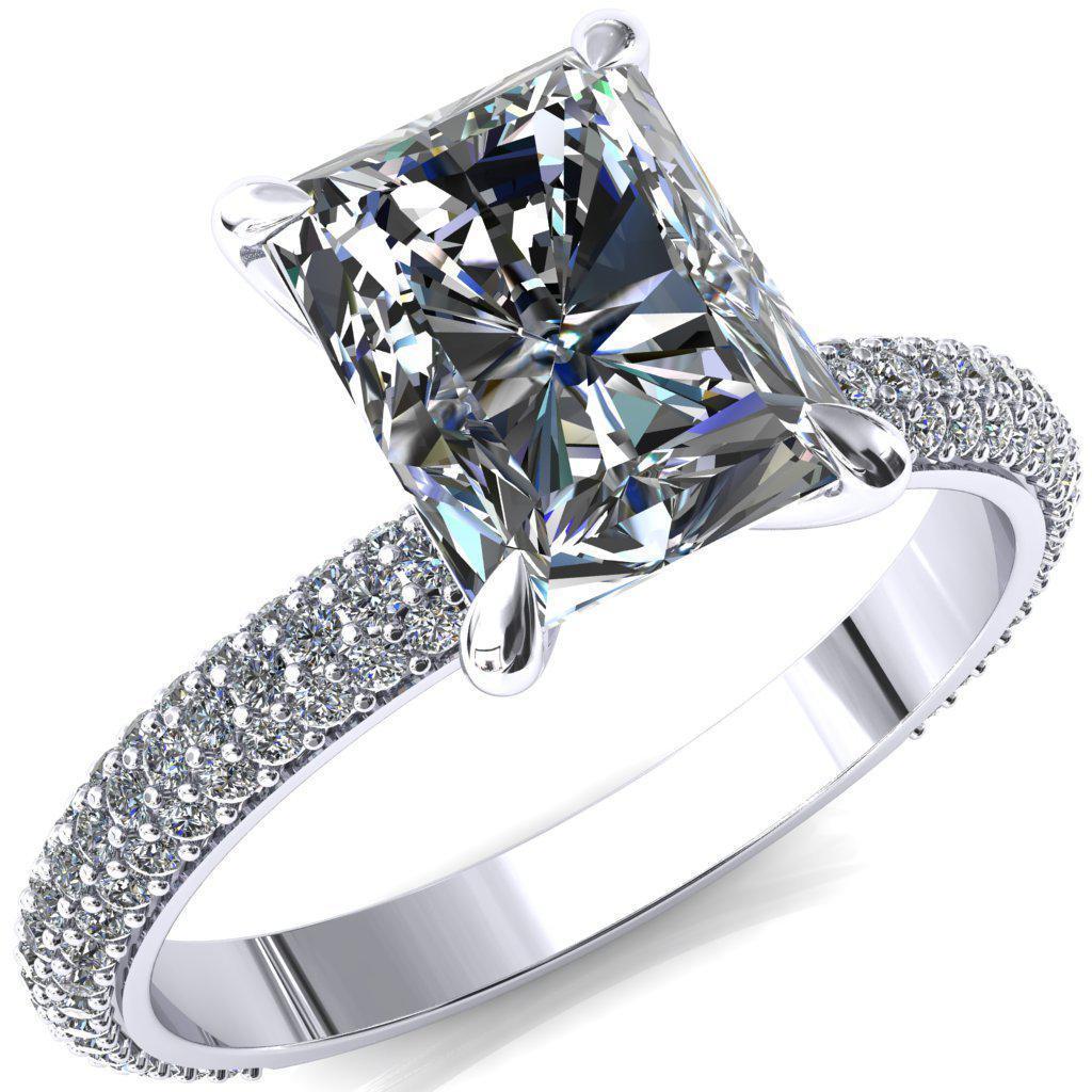 Elley Radiant Moissanite 4 Claw Prong Diamond Accent Engagement Ring