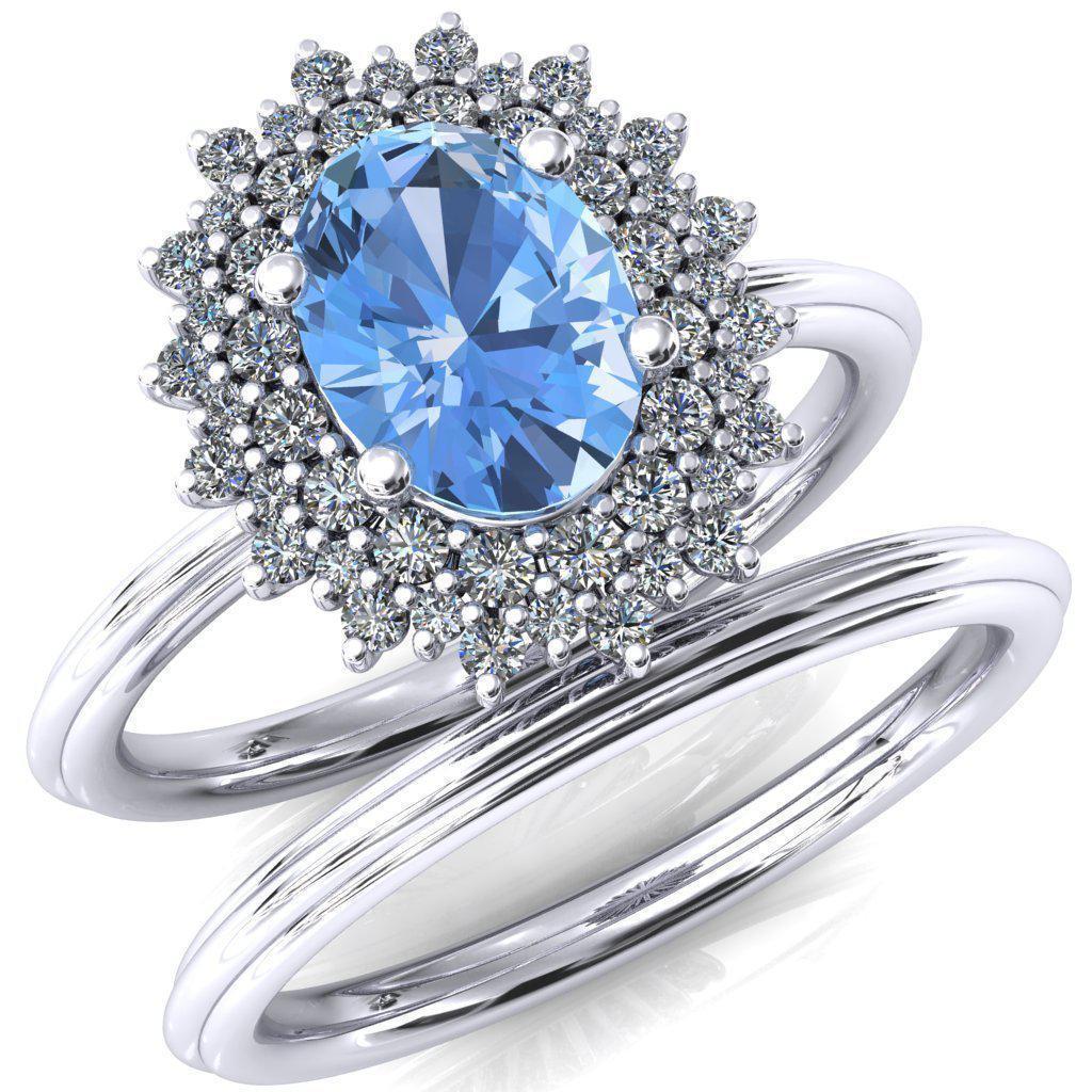 Eridanus Oval Aqua Blue Spinel Cluster Diamond Halo Wedding Ring