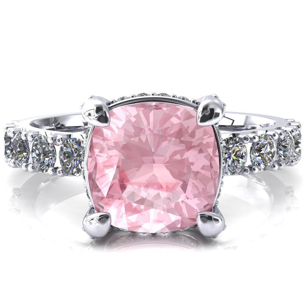 Grandeur Cushion Pink Sapphire 4 Prong Basket and Half Eternity Fire Ring