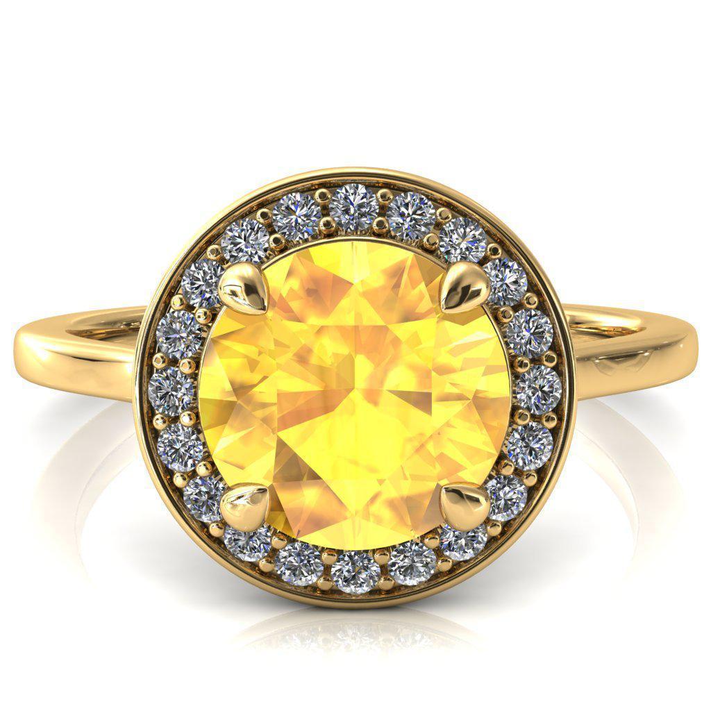 Holly Round Yellow Sapphire 4 Prong Pinpoint Floating Halo Scalloped Cathedral Ring