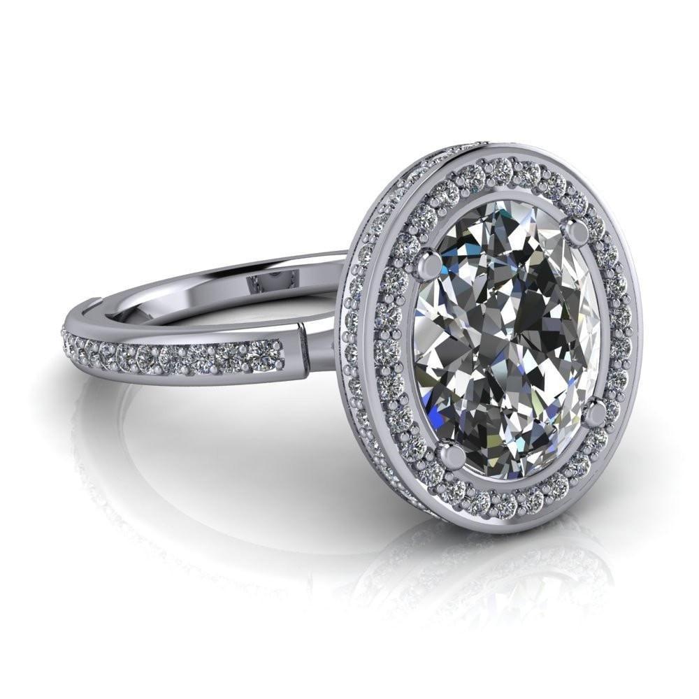 Janet Oval Center Stone with Diamond Halo and Shoulders Engagement Ring