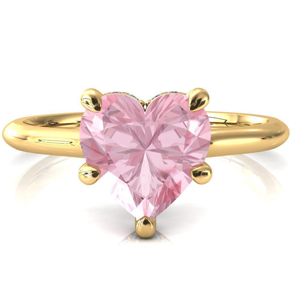 Janey Heart Pink Sapphire 5 Prongs Claw Floating Halo Inverted C