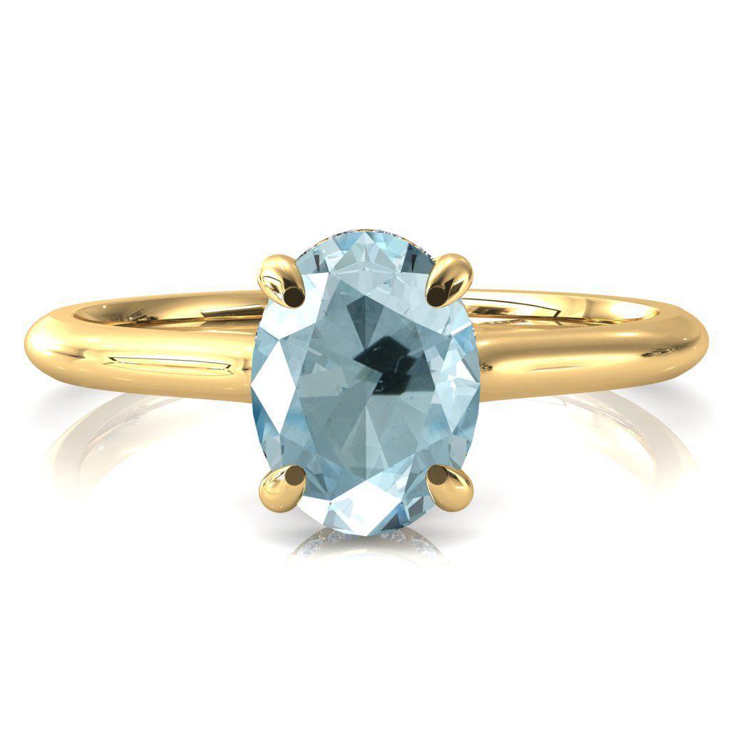 Janey Oval Aqua Blue Spinel 4 Prongs Claw Floating Halo Inverted Cathedral Ring