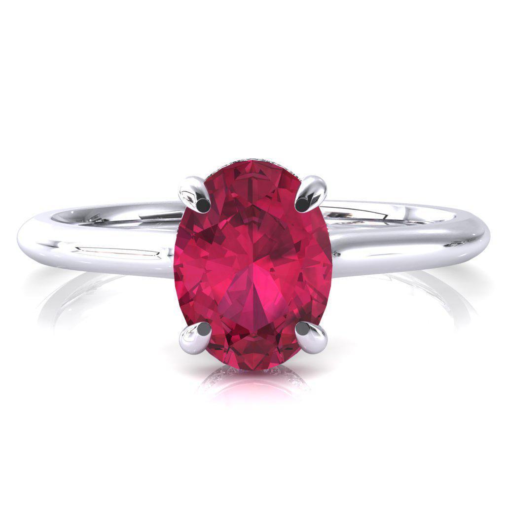 Janey Oval Ruby 4 Prongs Claw Floating Halo Inverted Cathedral Ring