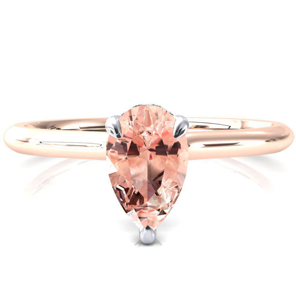 Janey Pear Champagne Sapphire 3 Prongs Claw Floating Halo Inverted Cathedral Ring