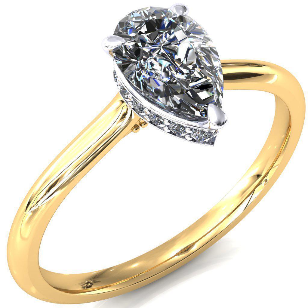 Janey Pear Moissanite 3 Prongs Claw Floating Halo Inverted Cathedral Ring