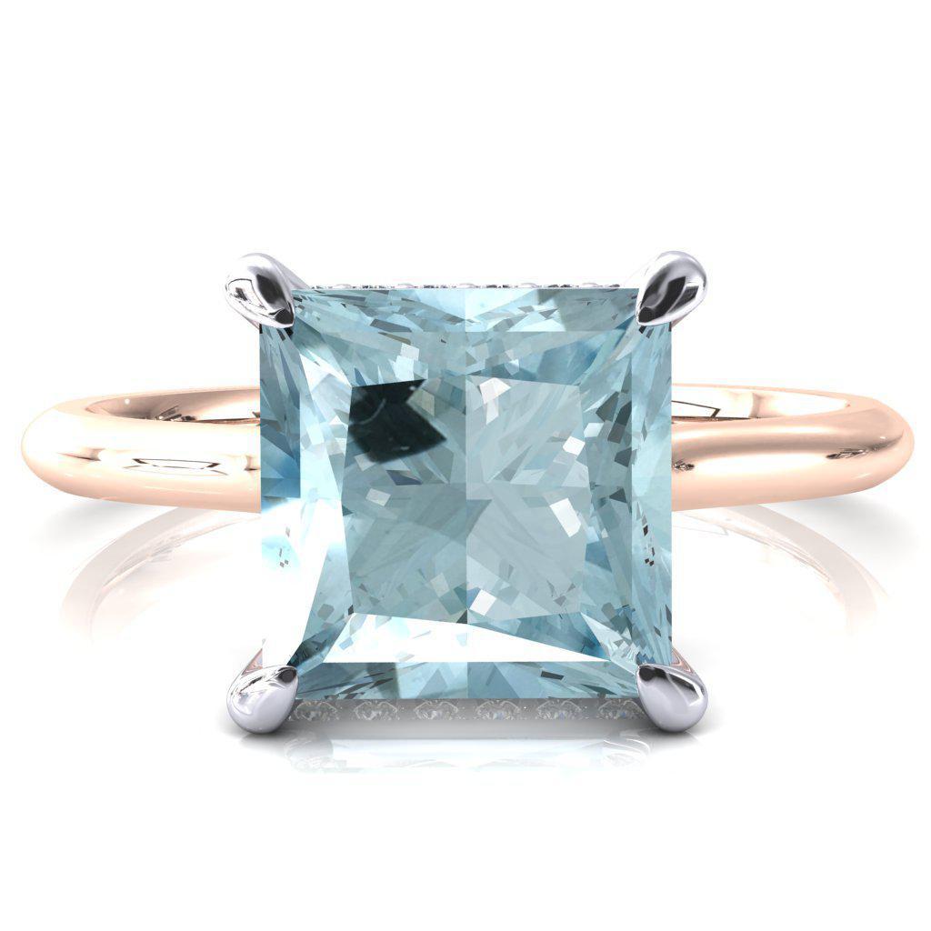 Janey Princess Aqua Blue Spinel 4 Prongs Claw Floating Halo Inverted Cathedral Ring