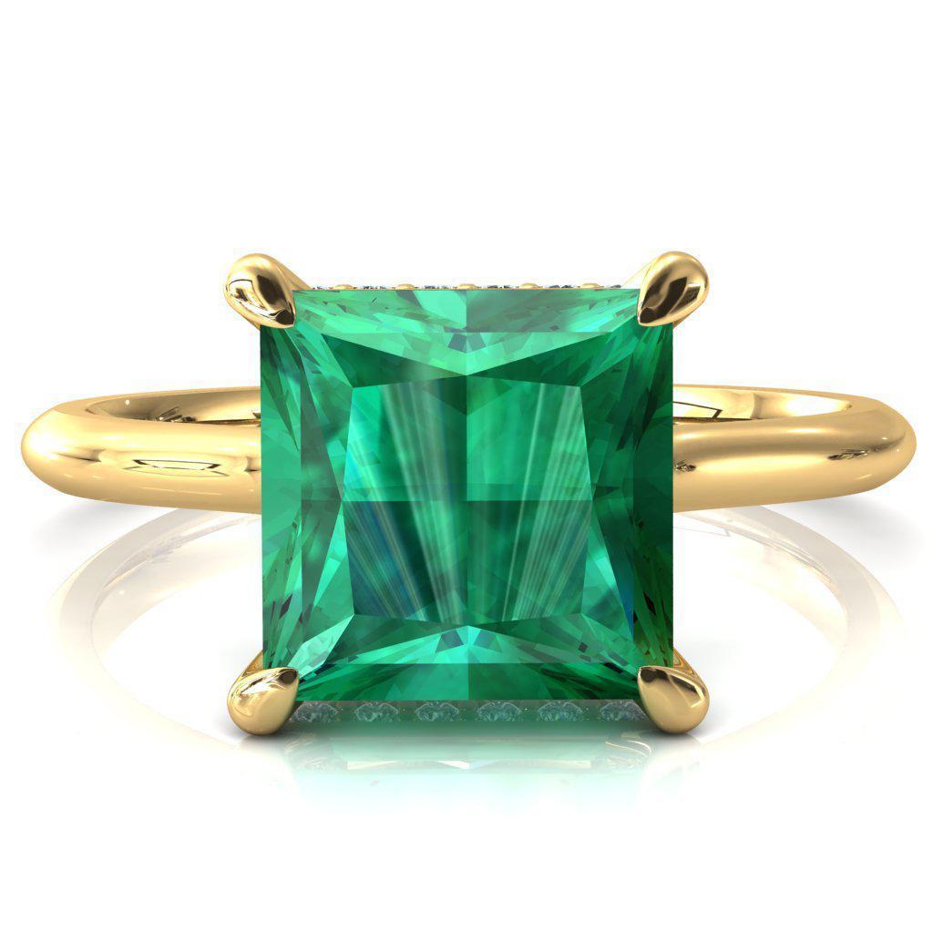 Janey Princess Emerald 4 Prongs Claw Floating Halo Inverted Cathedral Ring