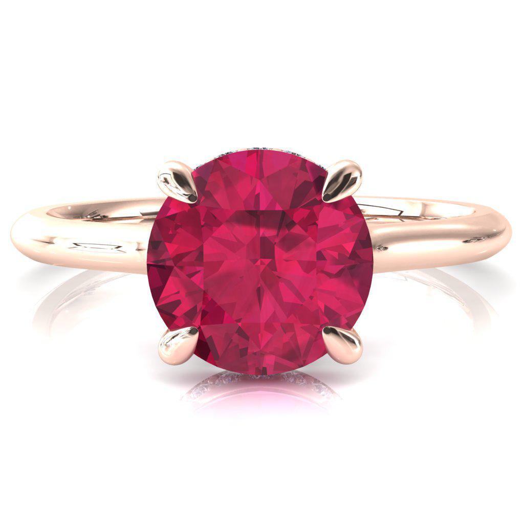 Janey Round Ruby 4 Prongs Claw Floating Halo Inverted Cathedral Ring