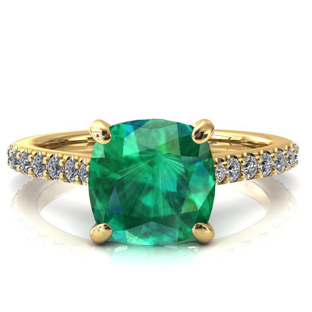 Kelsy Cushion Emerald 4 Prong 3/4 Shared Scalloped Inverted Cathedral Ring