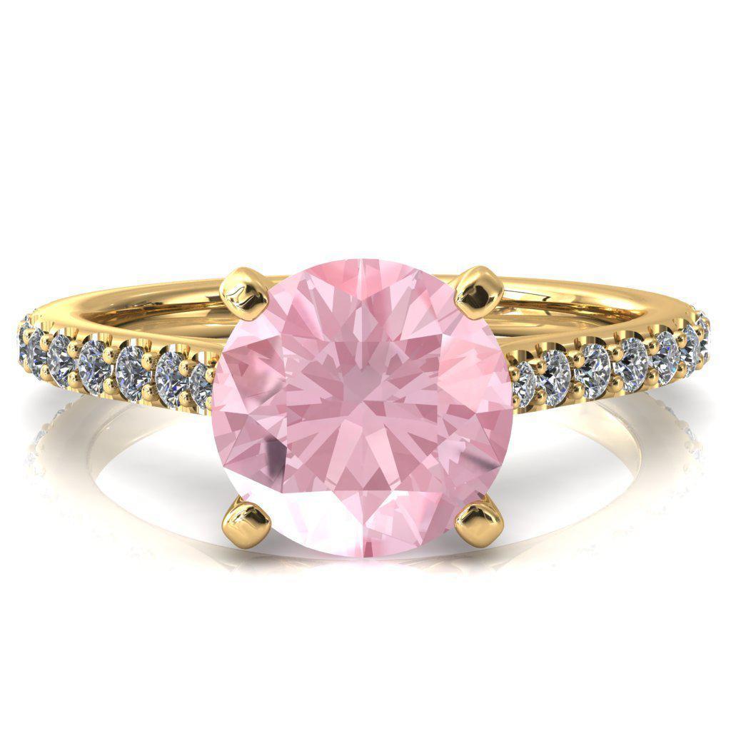 Kelsy Round Pink Sapphire 4 Prong 3/4 Shared Scalloped Inverted Cathedral Ring