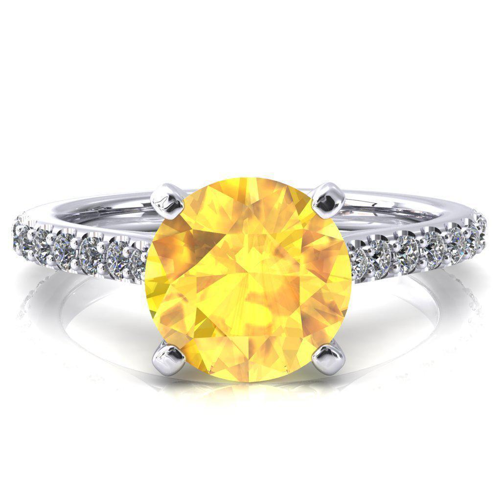 Kelsy Round Yellow Sapphire 4 Prong 3/4 Shared Scalloped Inverted Cathedral Ring