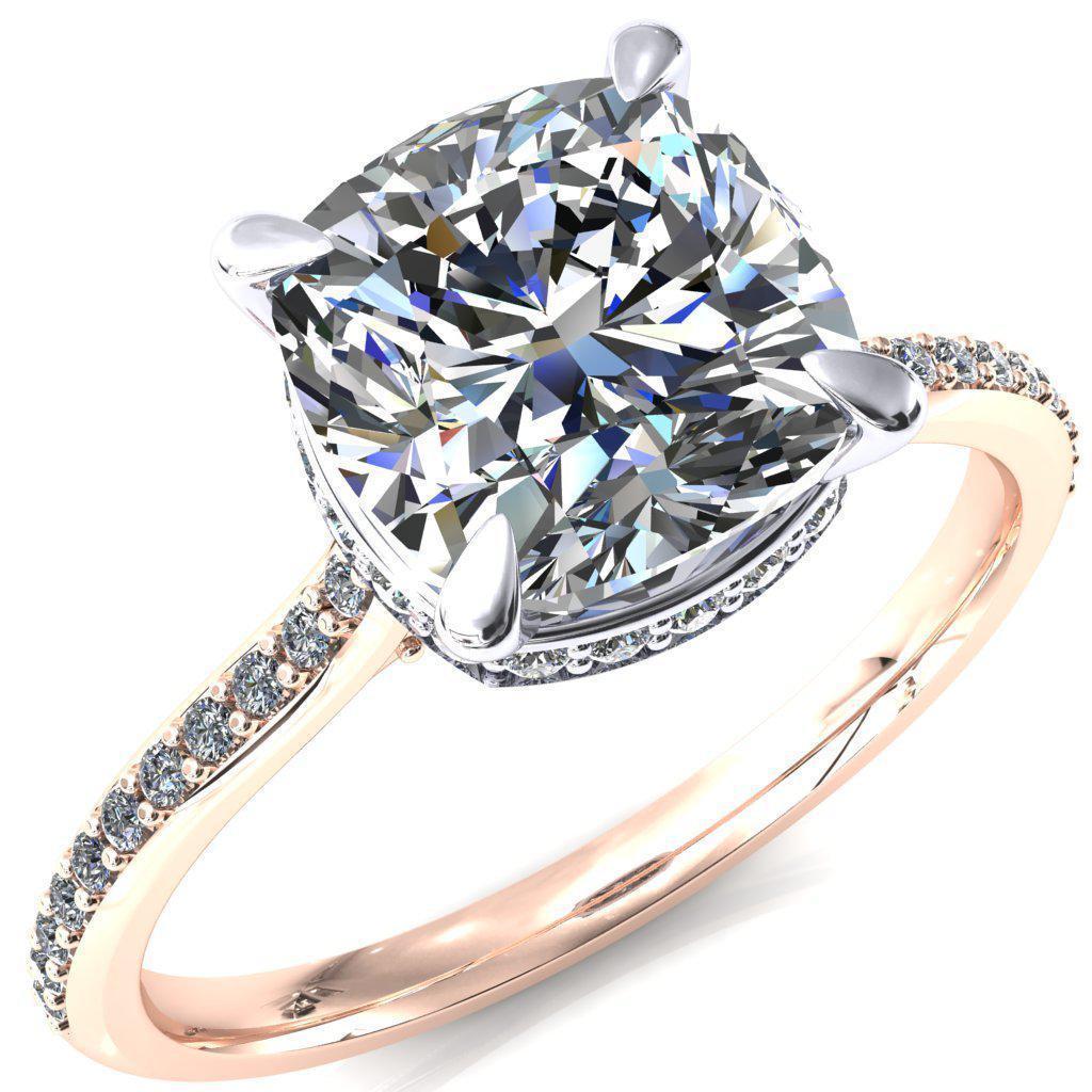 Kiki Cushion Moissanite 4 Prongs Claw Floating Halo 1/2 Pinpoint Inverted Cathedral Ring