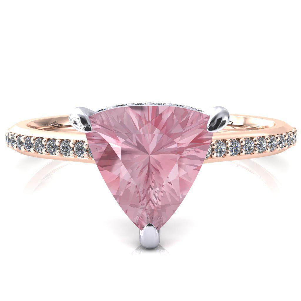 Kiki Trillion Pink Sapphire 3 Prongs Claw Floating Halo 1/2 Pinpoint Inverted Cathedral Ring