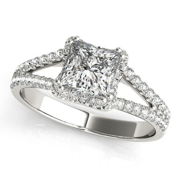 Lena Princess/Square Moissanite Split Shank Halo Engagement Ring