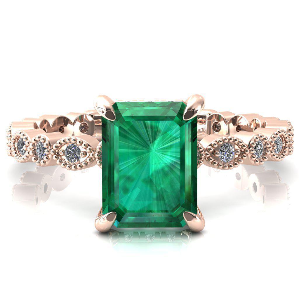 Lizette Emerald Emerald 4 Claw Prong 3/4 Eternity Milgrain Diamond Shank Engagement Ring