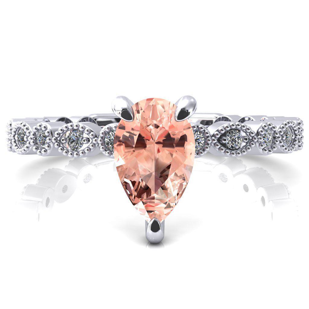 Lizette Pear Champagne Sapphire 3 Claw Prong 3/4 Eternity Milgrain Diamond Shank Engagement Ring