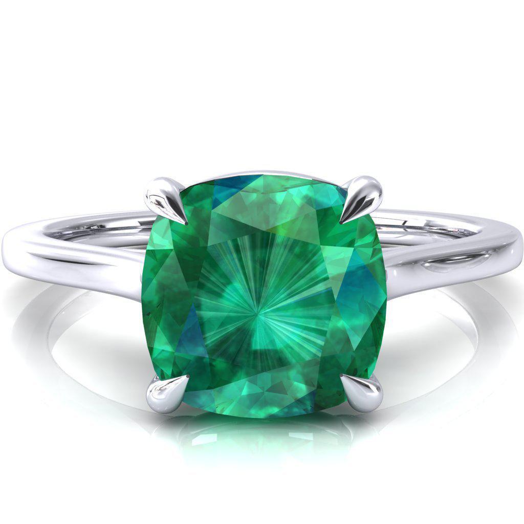 Lizzy Cushion Emerald 4 Claw Prong Cathedral Engagement Ring