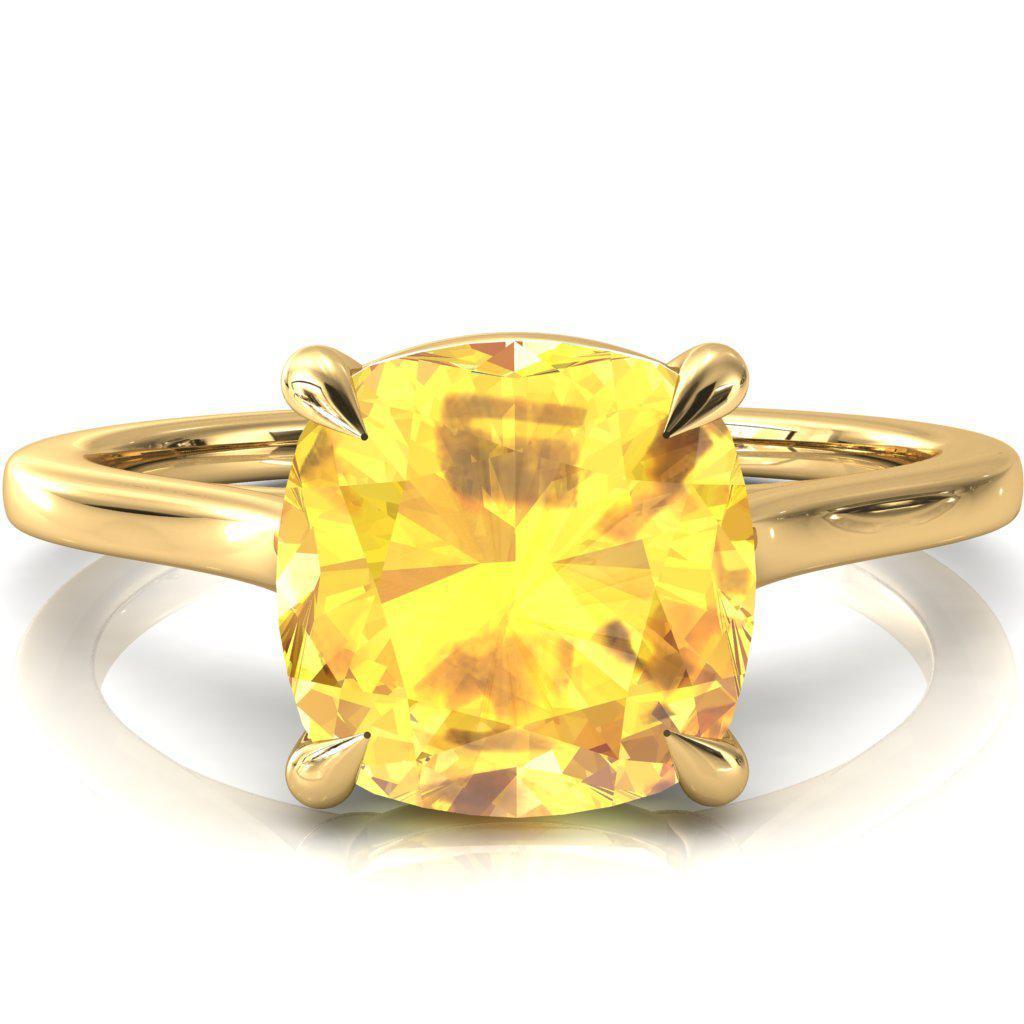 Lizzy Cushion Yellow Sapphire 4 Claw Prong Cathedral Engagement 
