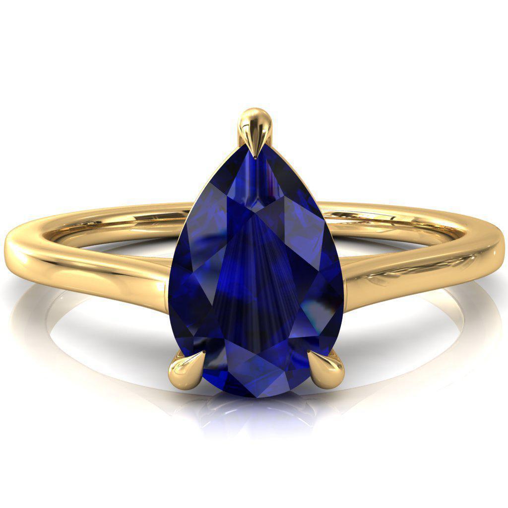 Lizzy Pear Blue Sapphire 3 Claw Prong Cathedral Engagement Ring