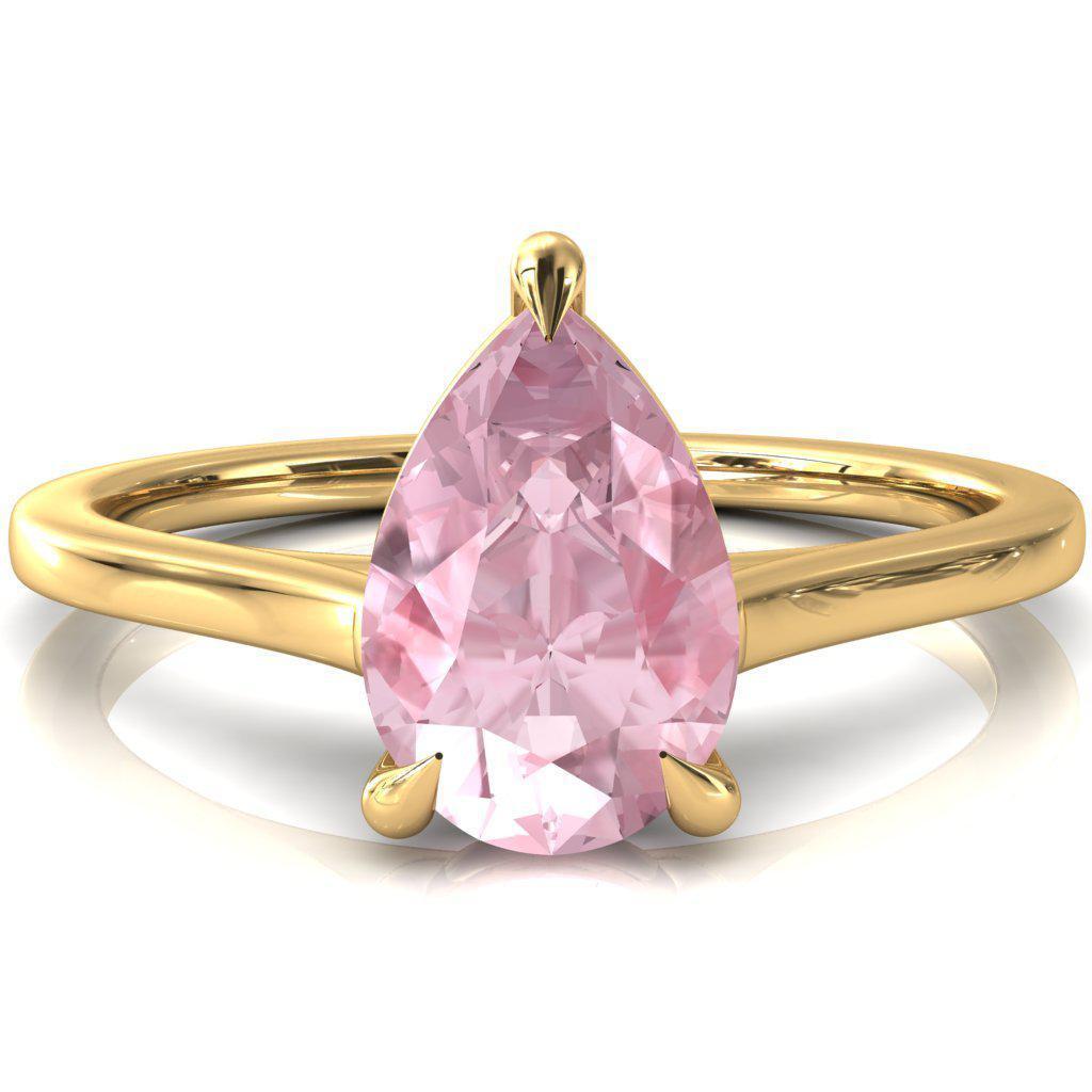 Lizzy Pear Pink Sapphire 3 Claw Prong Cathedral Engagement Ring