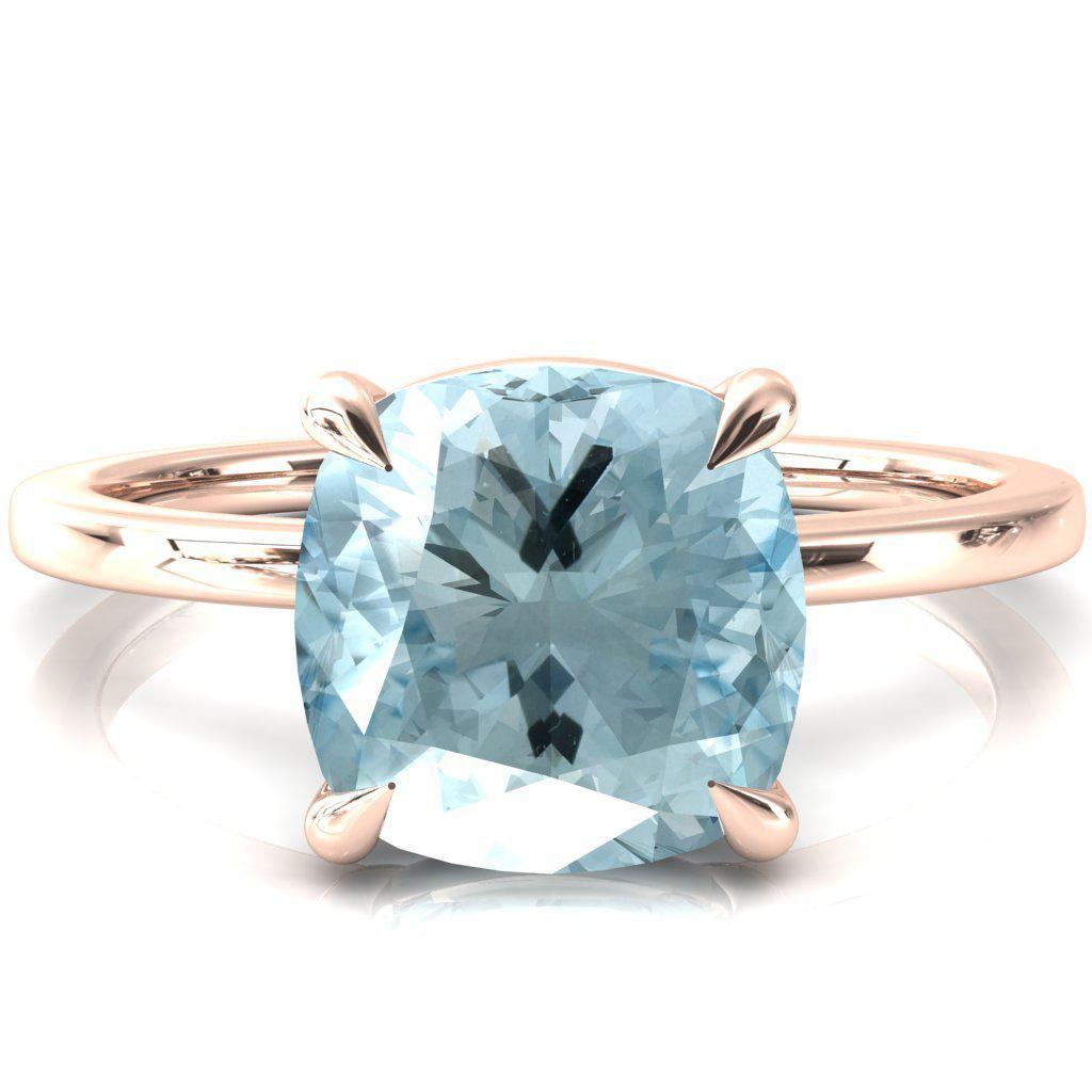 Lyla Cushion Aqua Blue Spinel 4 Claw Prong Single Rail Solitaire Ring