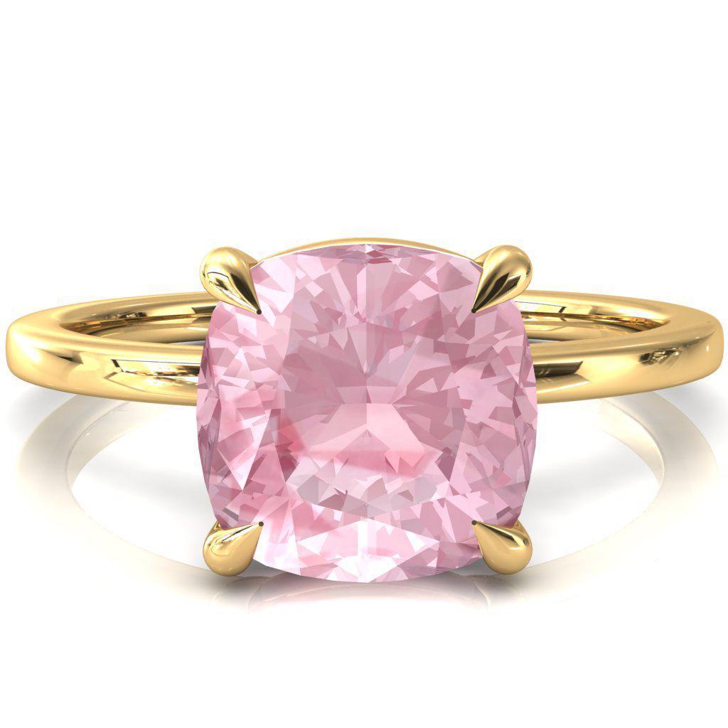 Lyla Cushion Pink Sapphire 4 Claw Prong Single Rail Solitaire Ring