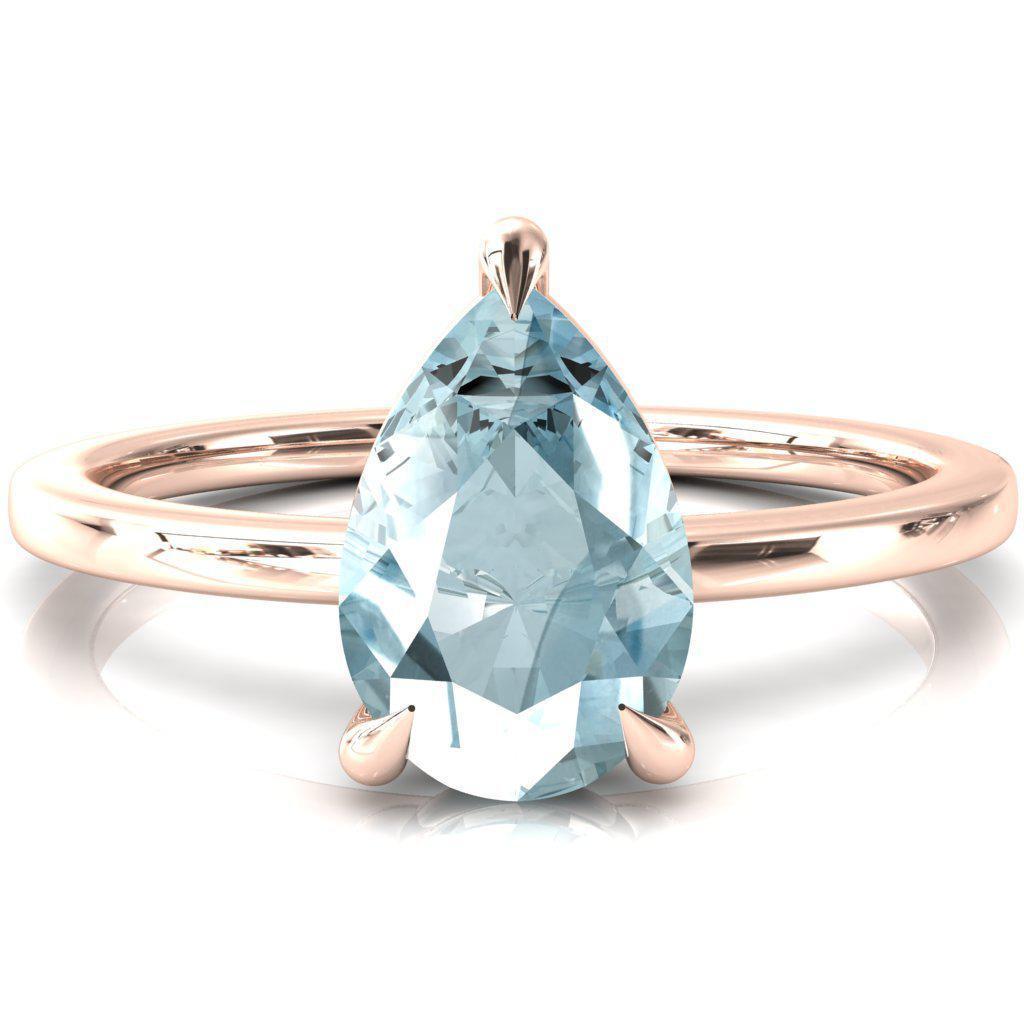 Lyla Pear Aqua Blue Spinel 4 Claw Prong Single Rail Solitaire Ring