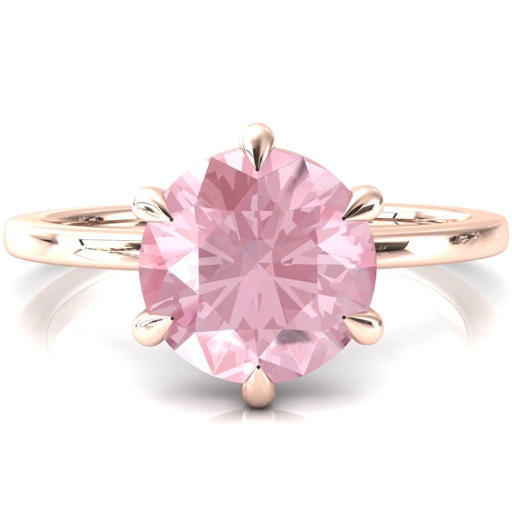 Lyla Round Pink Sapphire 6 Claw Prong Single Rail Solitaire Ring