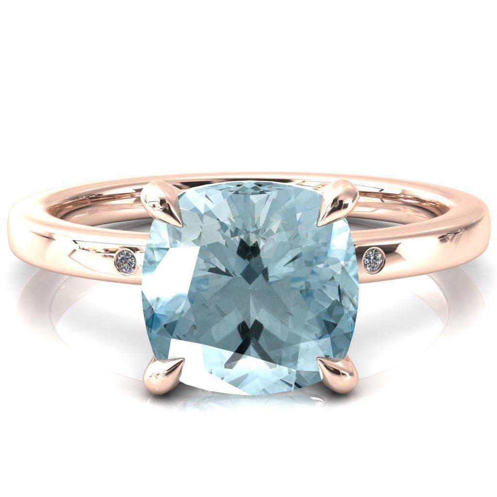 Maise Cushion Aqua Blue Spinel 4 Prong Diamond Accent Engagement Ring