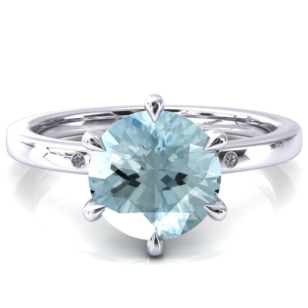 Maise Round Aqua Blue Spinel 6 Prong Diamond Accent Engagement R