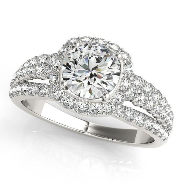 Marion Round Center Stone Halo Triple Diamond Engagement Ring