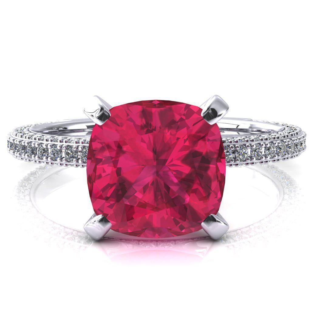 Mariyah Cushion Ruby 4 Prong 3/4 Eternity 3 Sided Diamond Shank Engagement Ring