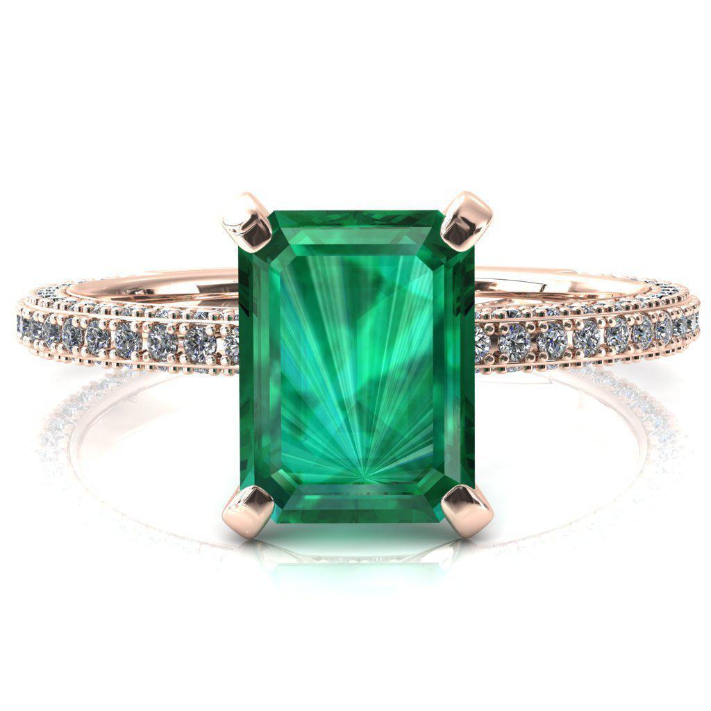 Mariyah Emerald Emerald 4 Prong 3/4 Eternity 3 Sided Diamond Shank Engagement Ring