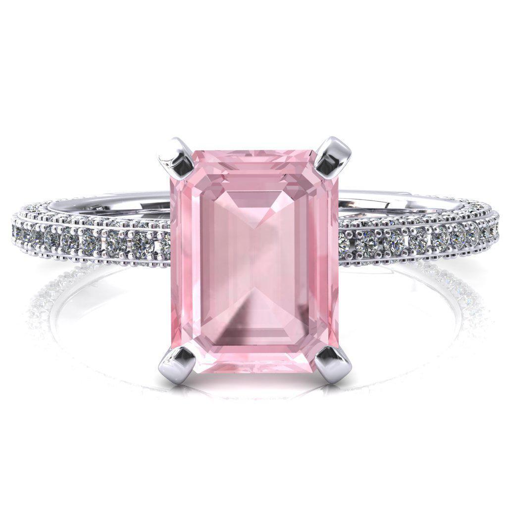 Mariyah Emerald Pink Sapphire 4 Prong 3/4 Eternity 3 Sided Diamond Shank Engagement Ring