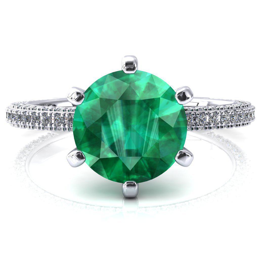 Mariyah Round Emerald 6 Prong 3/4 Eternity 3 Sided Diamond Shank Engagement Ring