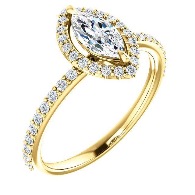 Marquise Moissanite Diamond Accent Ice Halo Ring