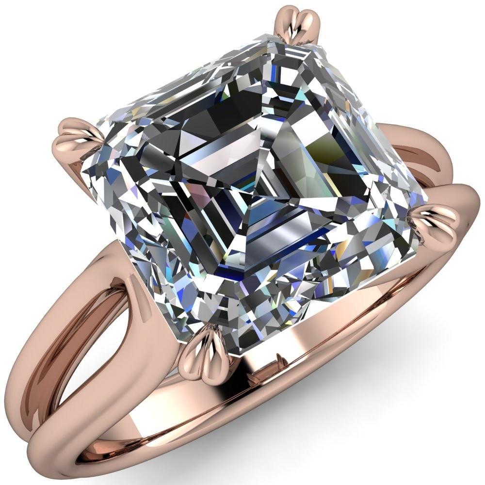 Martha Asscher Moissanite 4 Prong Split Shank Engagement Ring