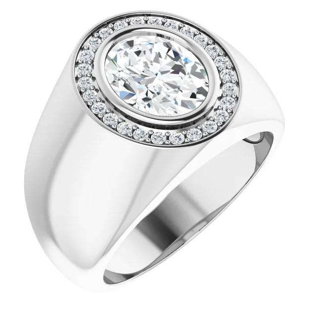 Matthew Oval Moissanite Bezel Diamond Channel Halo Ring