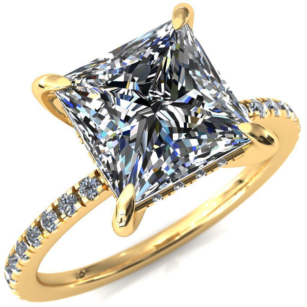 Mayeli Princess/Square Moissanite 4 Claw Prong Micro Pave Diamond Sides Engagement Ring