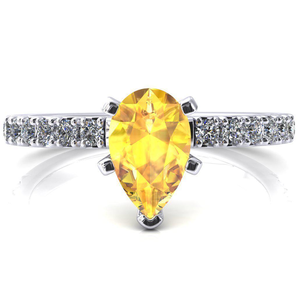 Nefili Pear Yellow Sapphire 5 Prong 5/8 Eternity Diamond French Pave Engagement Ring