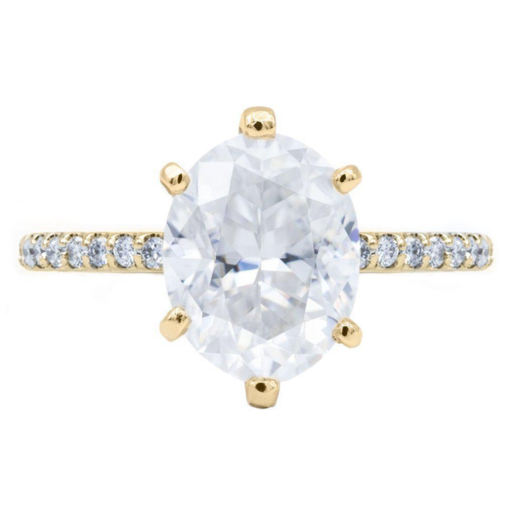 Oval Crushed Ice Moissanite 6 Prongs Diamond Accent Ice Solitaire Ring