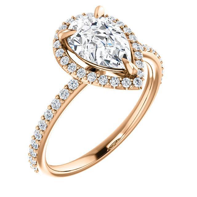 Pear Moissanite Diamond Accent Ice Halo Ring