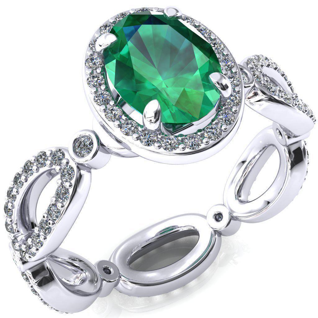 Polaris Oval Emerald 4 Claw Prongs Diamond Halo Full Eternity Accent Ring