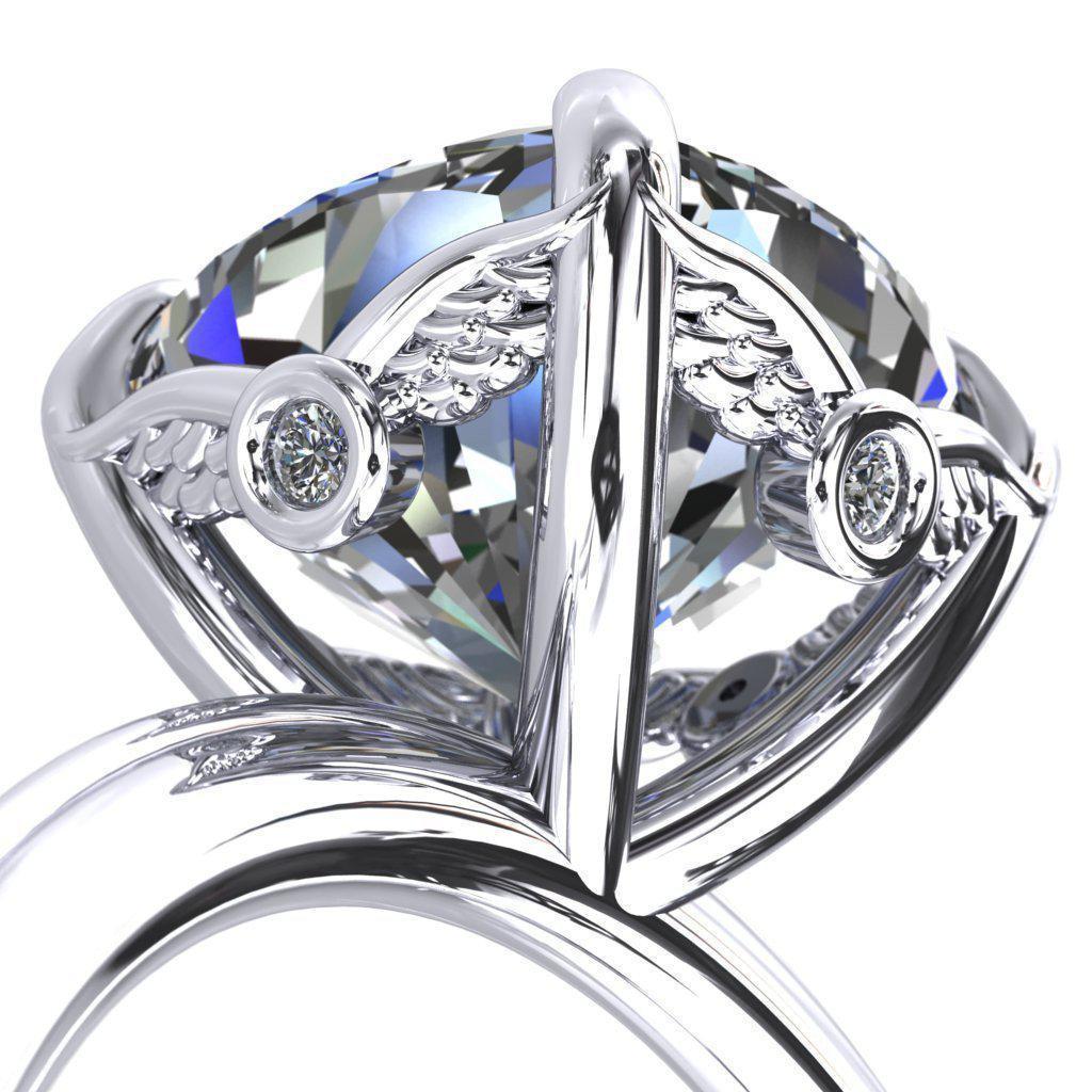 Pome Cushion Moissanite Small Wings Rail Engagement Ring