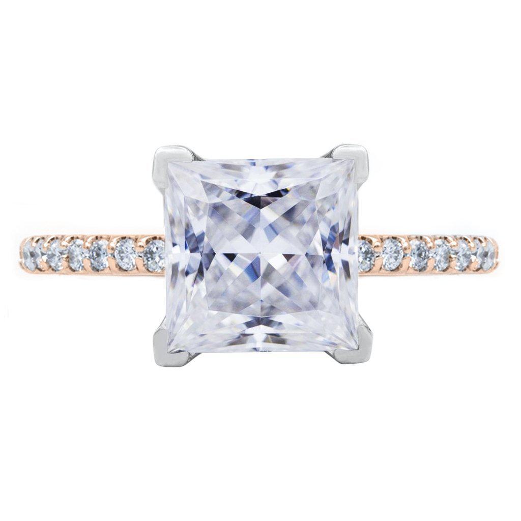 Princess Moissanite 4 Prongs Diamond Accent Ice Solitaire Ring