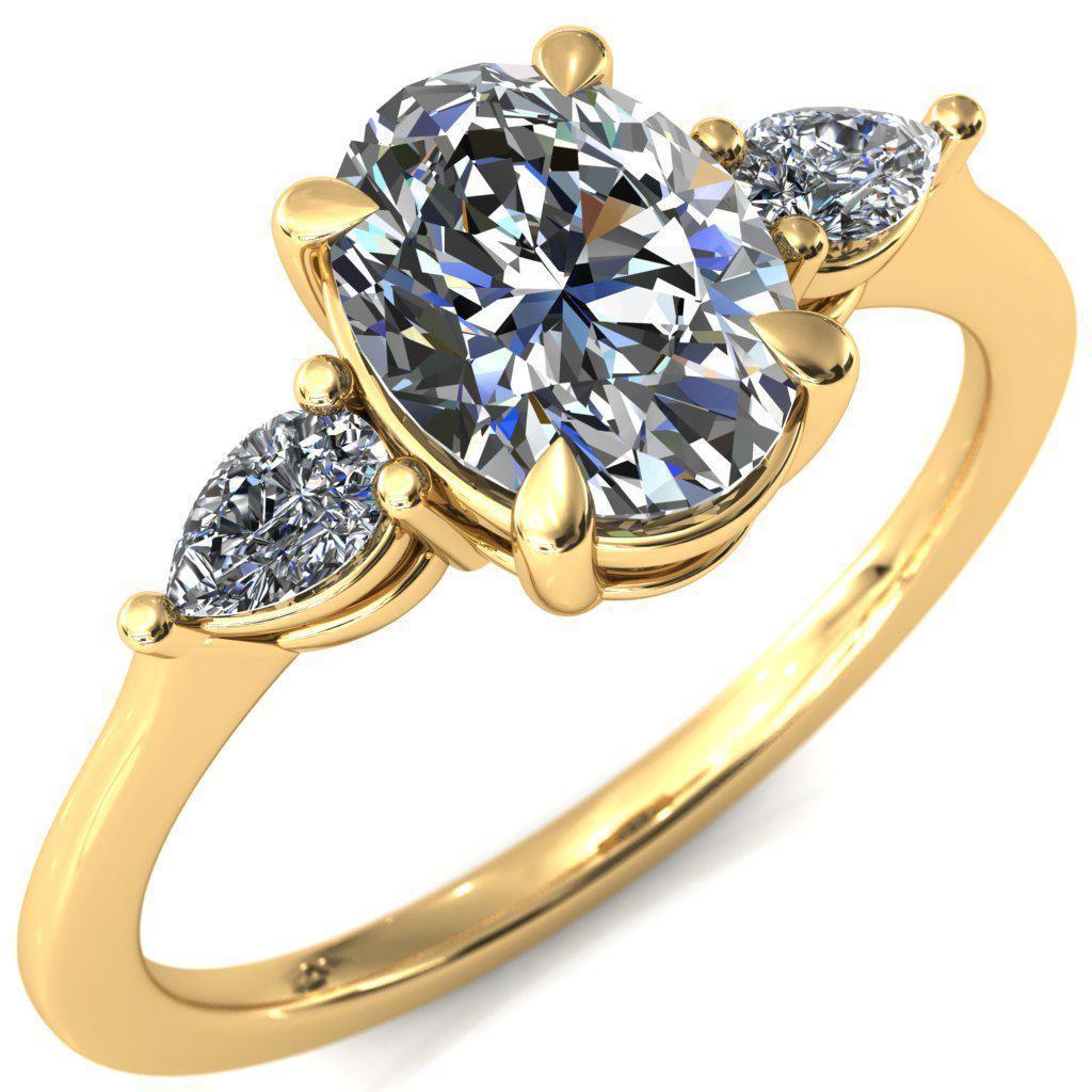 Robyn Oval Center Stone 4 Claw Prong 2 Rail Basket Pear Sidestones Inverted Cathedral Engagement Rin